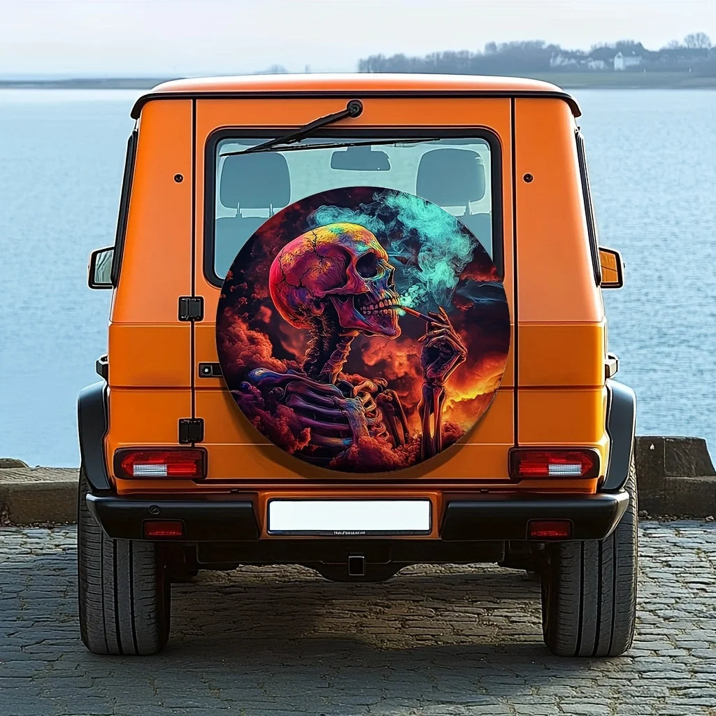 Universal Spare Tire Cover – Smoke Skull Polyester Design Spare Tire Cover HIP