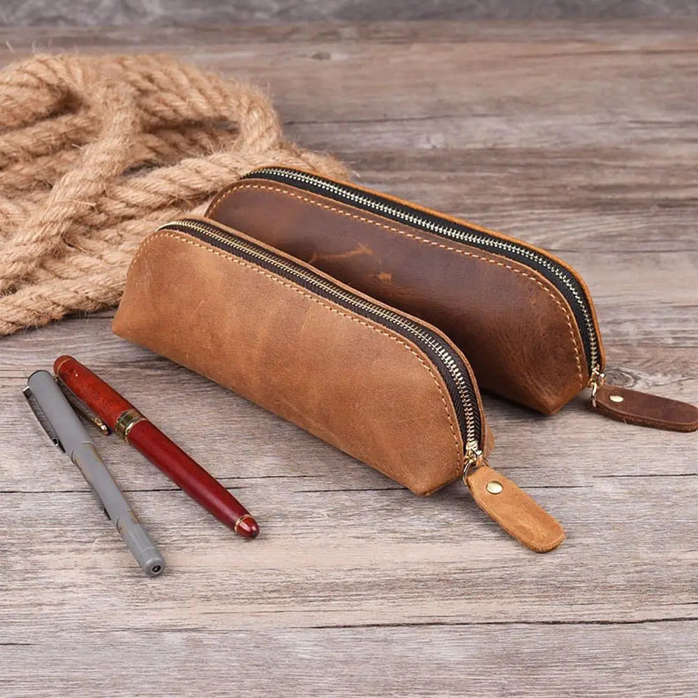 Retro Genuine Leather Pencil Case | Pen & Glasses Pouch Leather Pencil Case HIP