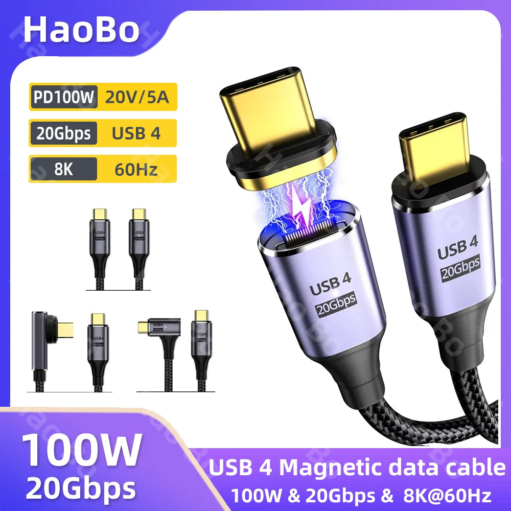 USB4 Magnetic USB-C Cable 100W 20Gbps 8K Thunderbolt 3 2m USB-C Magnetic Cable HIP