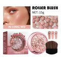 Spherical Roller Blush With Brush Natural Makeup Long Lasting Pearlescent Cosmetics For Women Face Contour Blusher HIP 6Coral Red
