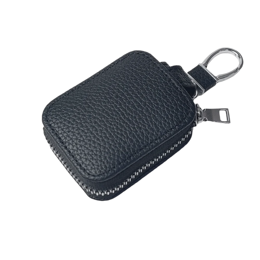 Leather AirPods Case Bag with Keychain – Lychee Zipper Pouch Earphone Storage Case HIP Black