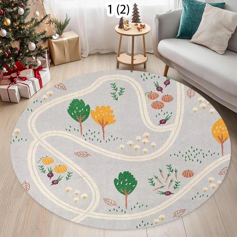 Round Kids Play Rug – Animal & City Road Educational Mat Kids Play Rug HIP