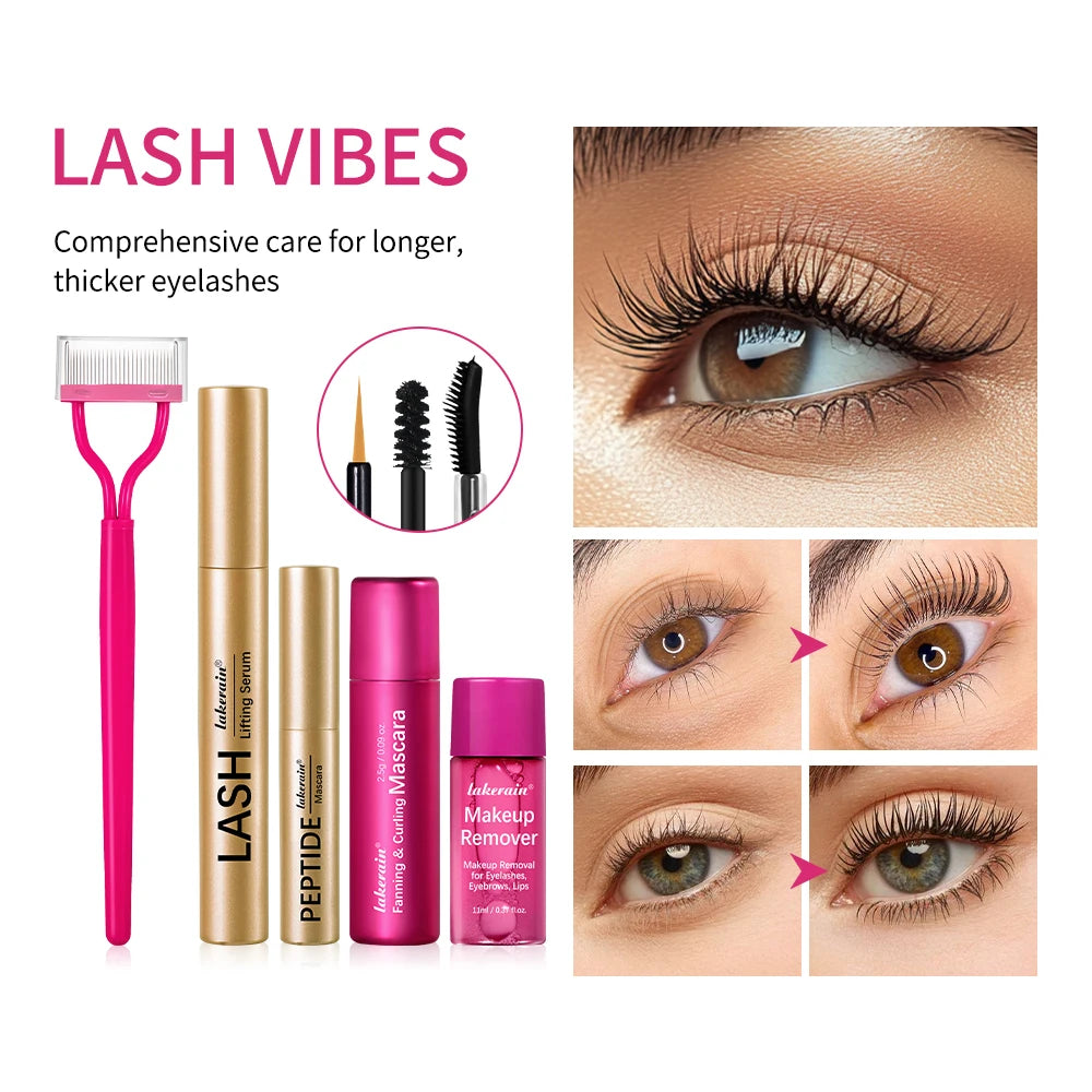 4Pcs/Set Fast Growth Eyelash Serum Treatment Lengthening Curling Mascara Lash Separator Curly Lash Kit Eye Care Makeup Cosmetic HIP
