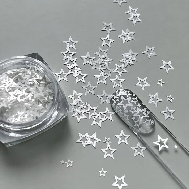 Ultrathin Laser Hollow Pentagram Sequin Butterfly Round Star Heart Glitter Powder Nail Art Accessories Decorations Manicure Tool HIP White