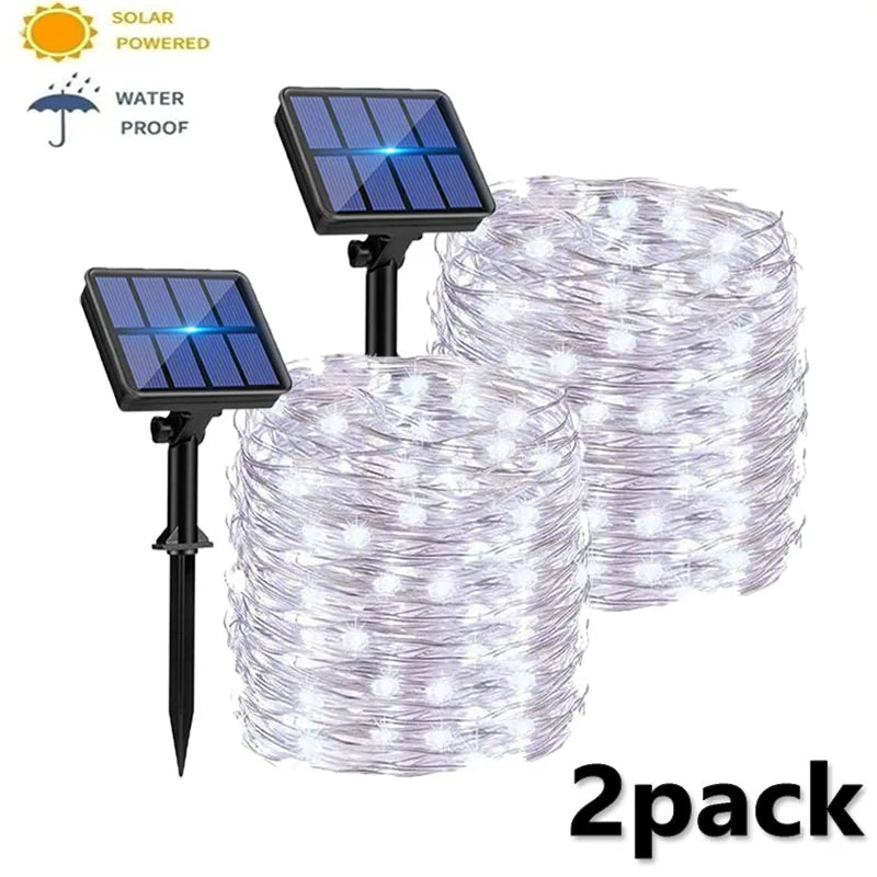 4-Pack Solar Fairy String Lights Outdoor – 8 Modes IP67 Solar String Lights HIP white 2pack 15m 150LED