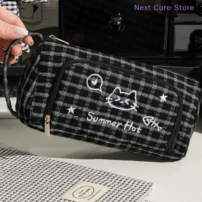 Cute Cat Embroidery Pencil Case – Large Capacity Student Bag Embroidery Pencil Case HIP