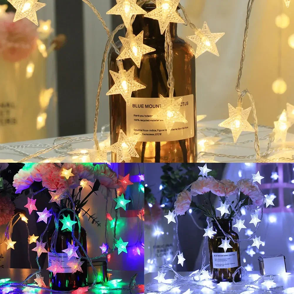 1.5m/3m LED Star String Lights Christmas Garland Battery USB Powered Wedding Party Curtain String Fairy Lamps For Home HIP