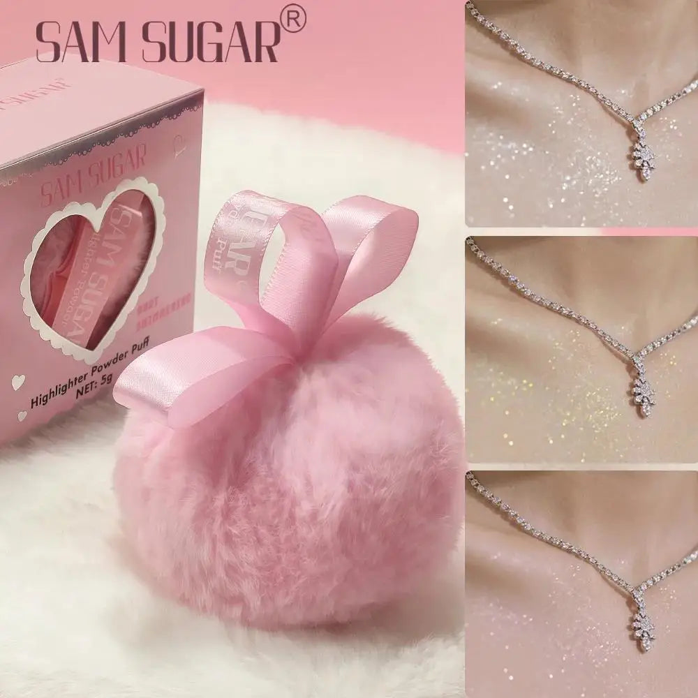 SAM SUGAR Shimmer Highlighter Powder Puff – Face & Body Glow Body Shimmer Highlighter HIP