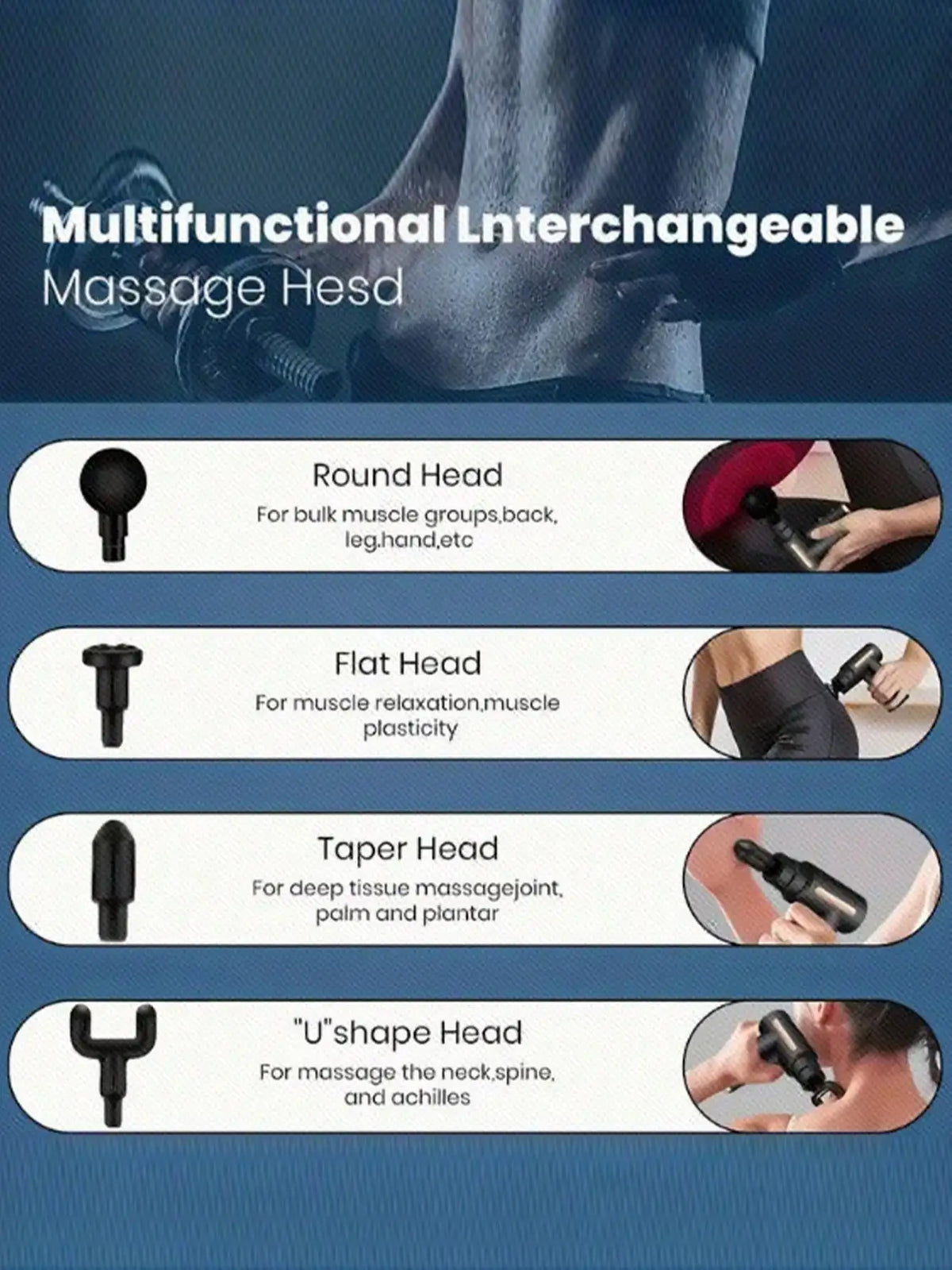 AXH Portable Muscle Massage Gun – LED Touch Screen & 4 Heads Percussion Massage Gun HIP