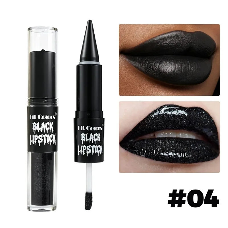2 in 1 Halloween Lipstick Lip Gloss Non-Stick Cup Long Lasting Black Lip Makeup Moisturizing Shiny Lip Oil Gothic Dark Cosmetics HIP 04