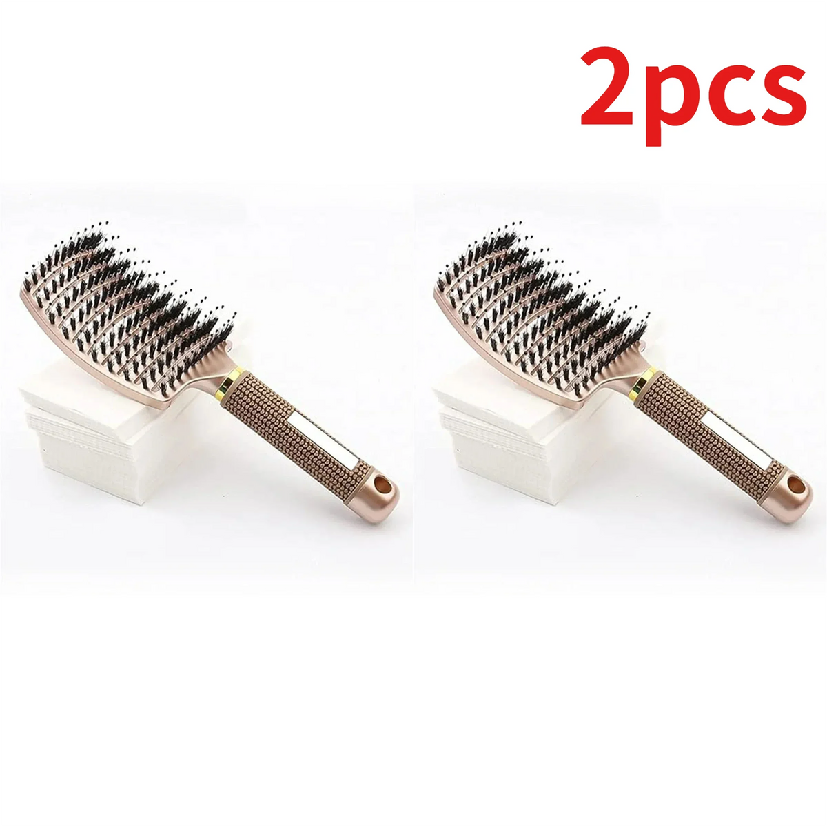 Boar Bristle Hair Brush – Detangle, Scalp Massage & Style Boar Bristle Hair Brush HIP C690-gold 2pcs