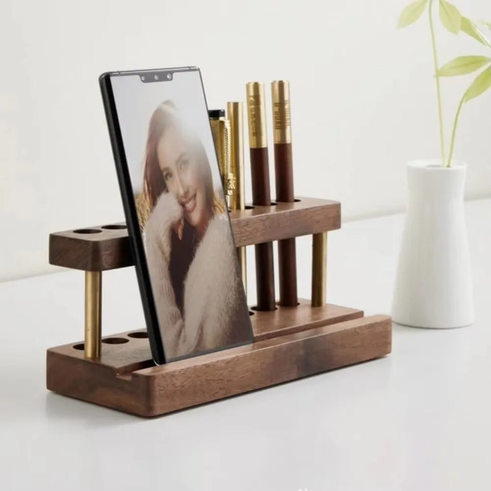 Walnut Wood 9-Slot Pen Holder & Phone Stand | Desk Organizer Desk Organizer HIP