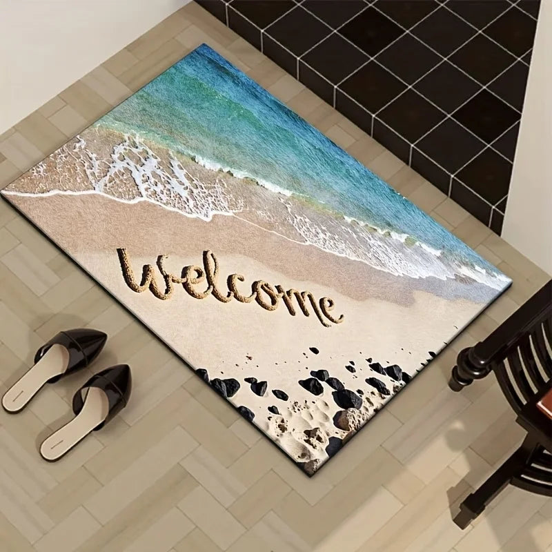Beach Wave Entryway Mat – Non-Slip Washable Ocean Rug Entryway Floor Mat HIP 1 40x60cm-Felt