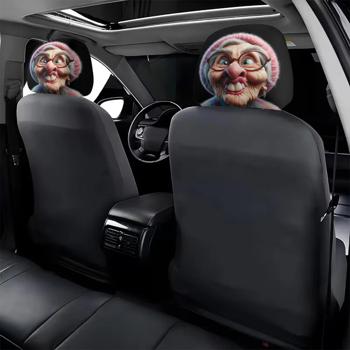 2-Pack Cartoon Grandma Car Headrest Covers | Easy Wash & Fit Car Headrest Cover HIP