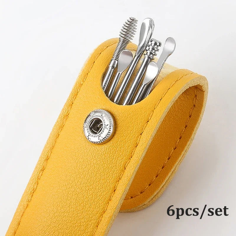6-Piece Stainless Steel Ear Cleaning Set – Reusable Earpicks Ear Cleaning Kit HIP C729-Yellow-6pcs
