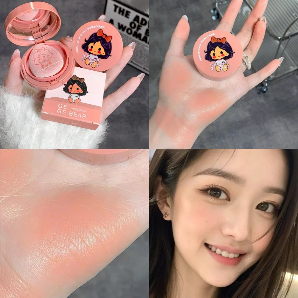 Cushion Blush Blendable Shade with Powder Puff Whitening Without Sticking Long Lasting Gege Bear Makeup Blusher Face Brighten HIP 01