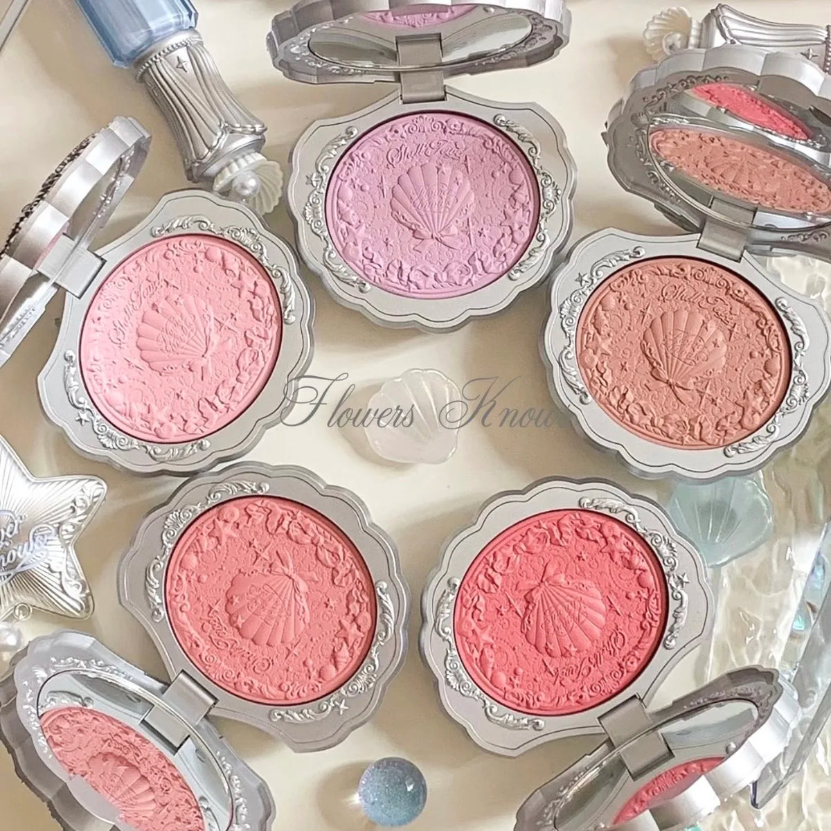 Flower Knows Shell's Jewel Embossed Blush – Matte & Satin Powder Blush HIP