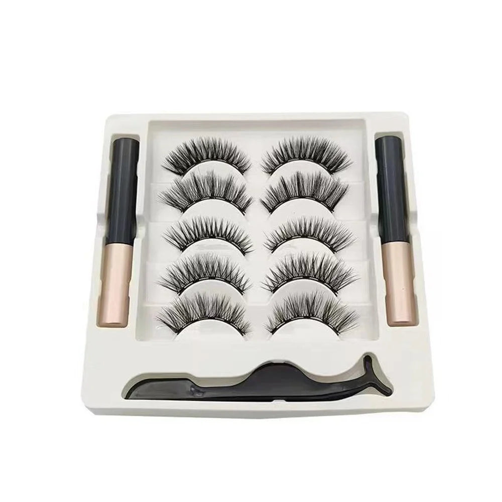 5 Pairs 5 Magnetic Eyelashes Eyeliner Tweezers Set 3D Mink Eyelashes Natural Artificial False Lashes HIP