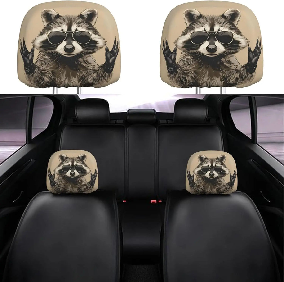 Funny Raccoon Car Headrest Covers – Universal 2-Pack Car Headrest Cover HIP 1