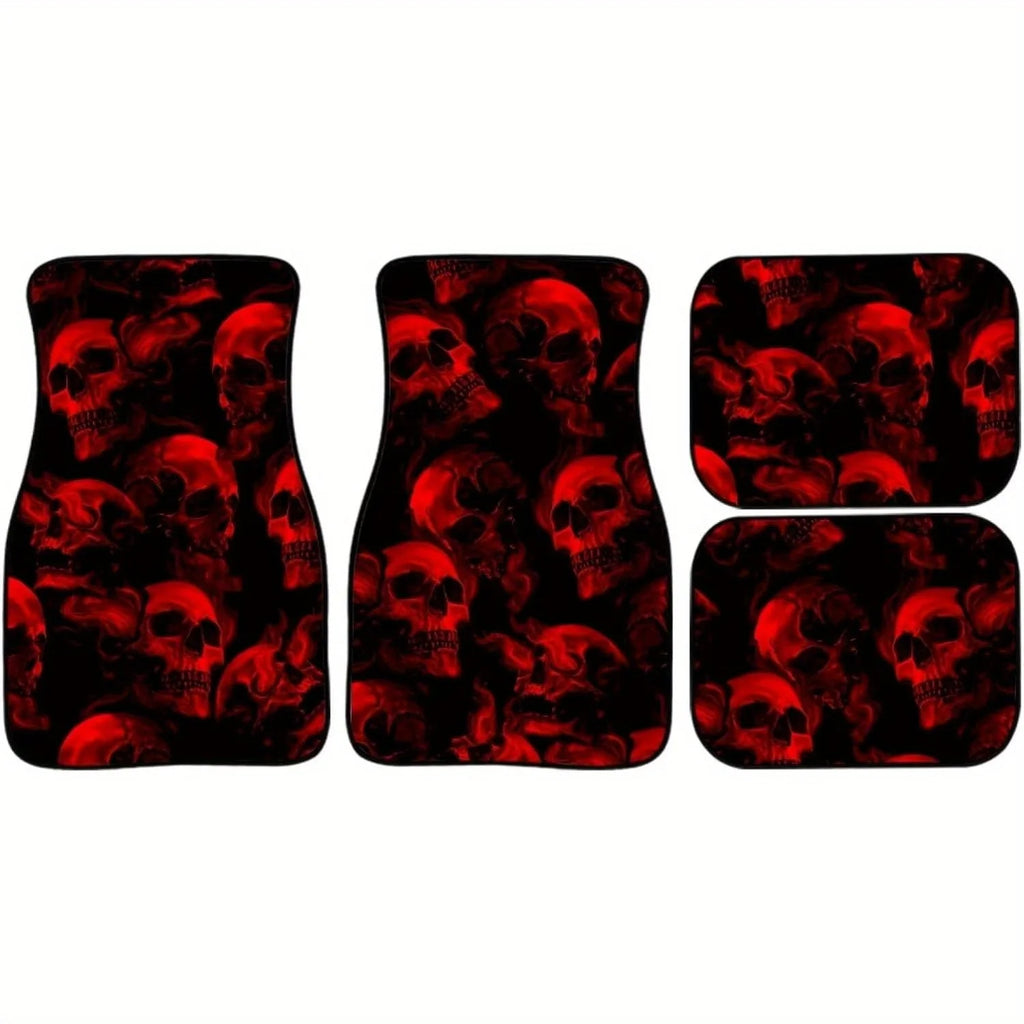 Red Gothic Skull Car Floor Mats Set of 4 – Universal Fit Car Floor Mats HIP