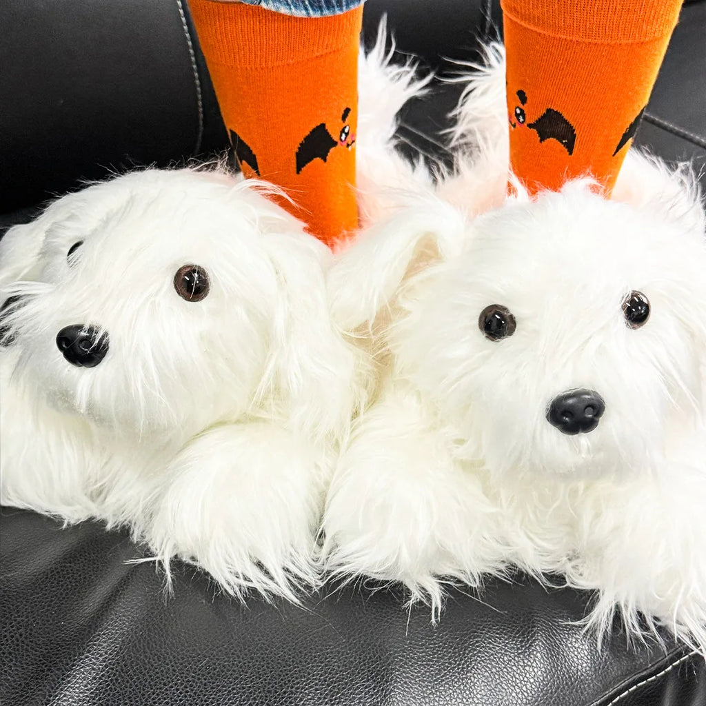 Bichon Frise Plush Slippers – Cozy Indoor Novelty Home Shoes Novelty Plush Slippers HIP
