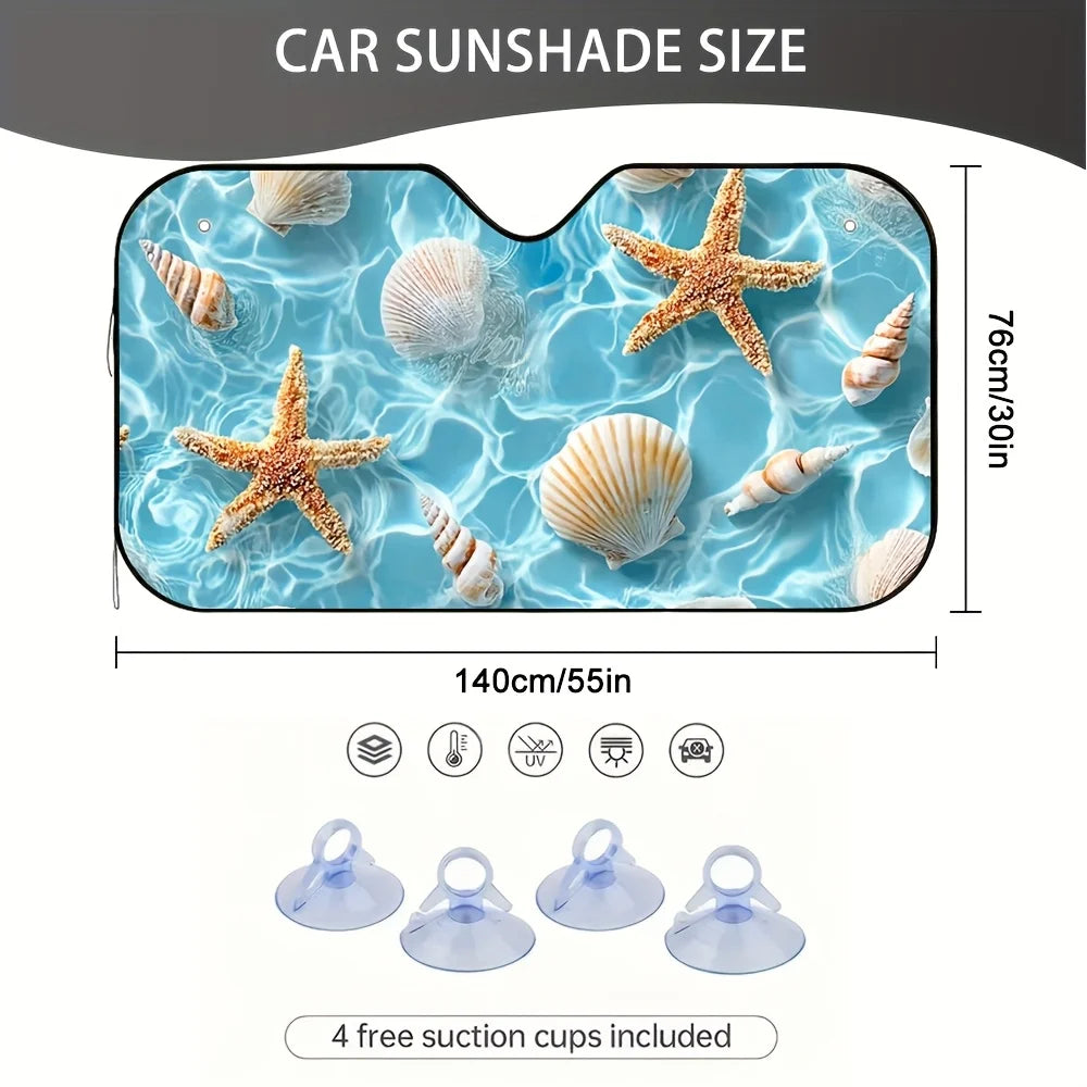 Ocean Beach Car Windshield Sunshade – Seashell Starfish Car Windshield Sunshade HIP