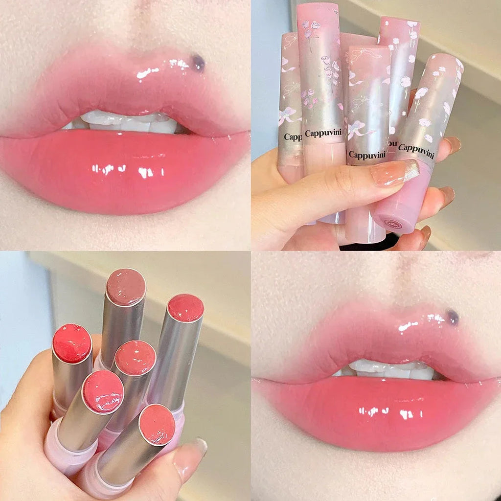 Floral Mirror Glass Solid Lip Gloss Water Light Round Tube Lipstick Clear Oil Jelly Lip Glaze Natural Nude Moisturizing Lip Tint HIP