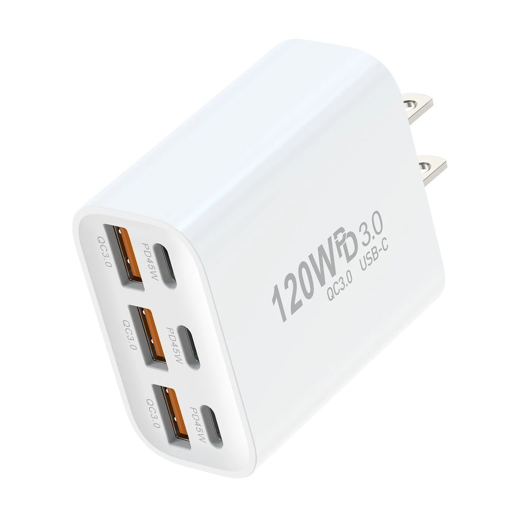 120W 6-Port USB-C & USB Wall Charger – PD45W & QC3.0 USB Wall Charger HIP
