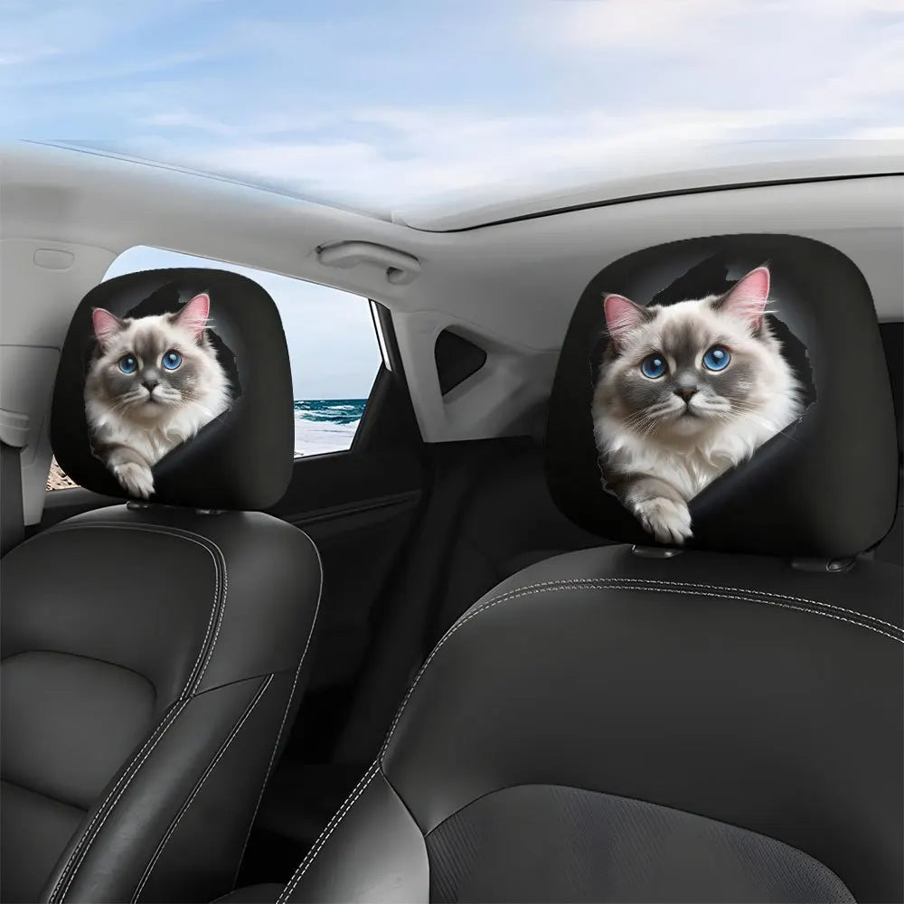 2-Pack Ragdoll Cat Car Headrest Covers – Universal Fit Car Headrest Covers HIP