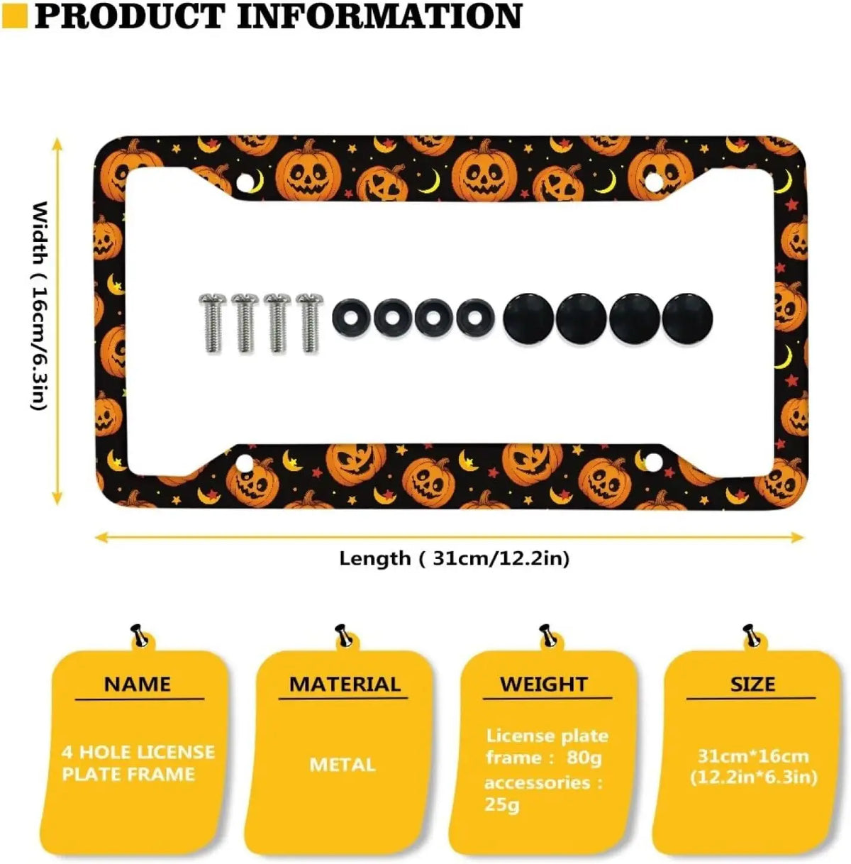 Halloween Pumpkin Moon Star Aluminum License Plate Frame Set License Plate Frame HIP
