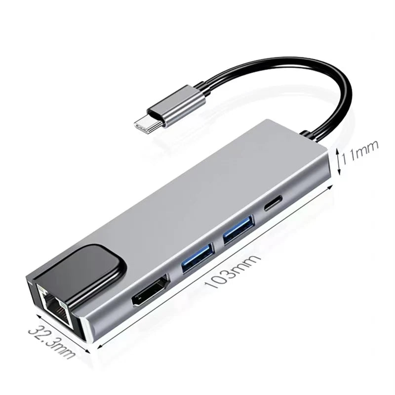 5-in-1 USB-C Hub – 4K HDMI, RJ45, SD/TF & 100W PD USB-C Hub Adapter HIP