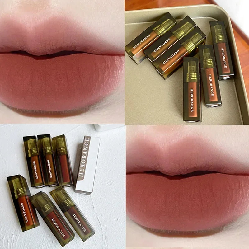 Brown Velvet Matte Lip Gloss Lasting Lip Mud Pigment Non-stick Cup Lip Gloss Waterproof Liquid Lipstick Korean Tinted Lips Stain HIP HERORANGE-03