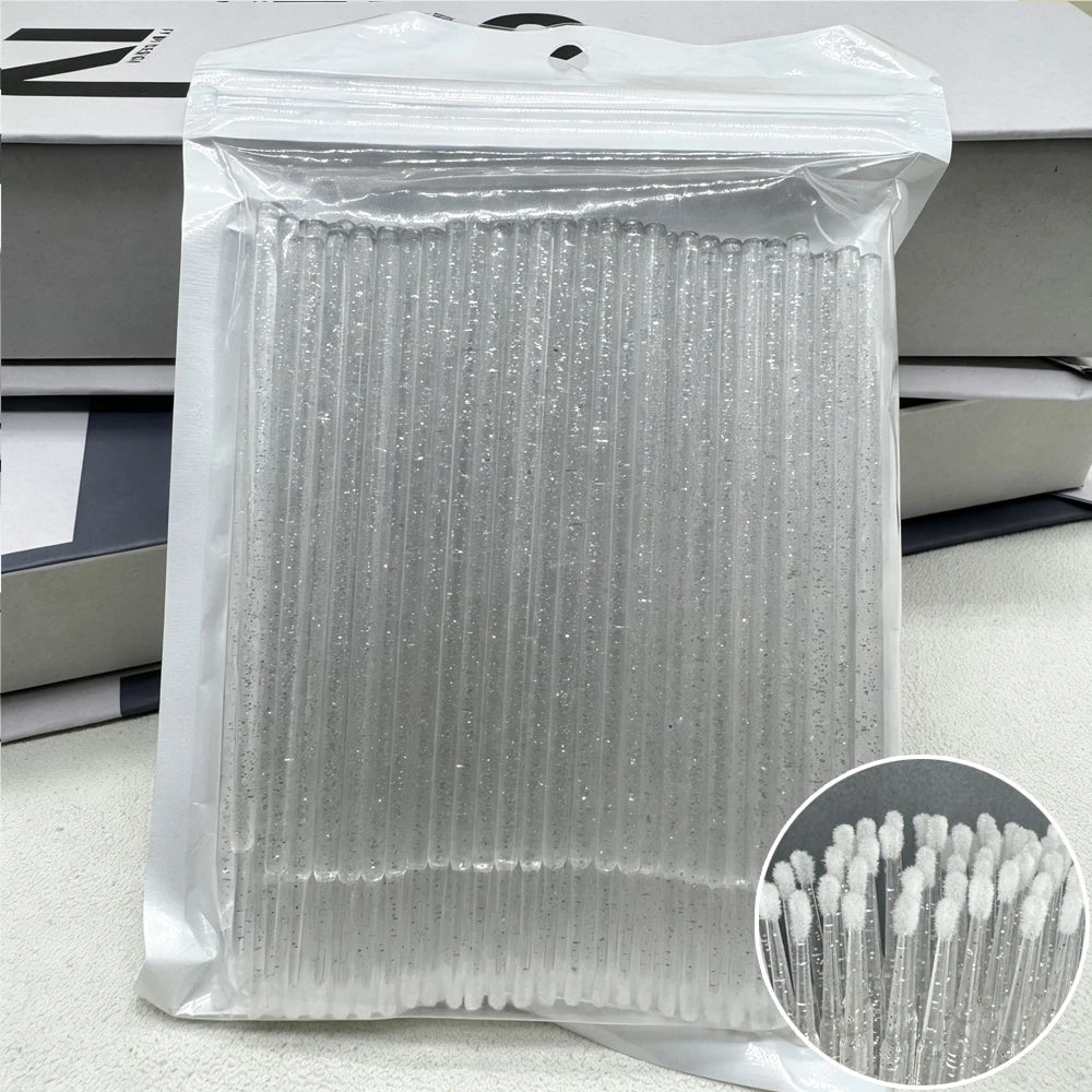 100pcs Disposable Micro Eyelash Brushes & Extension Applicators Lash Applicator Brush HIP C639-glitter white