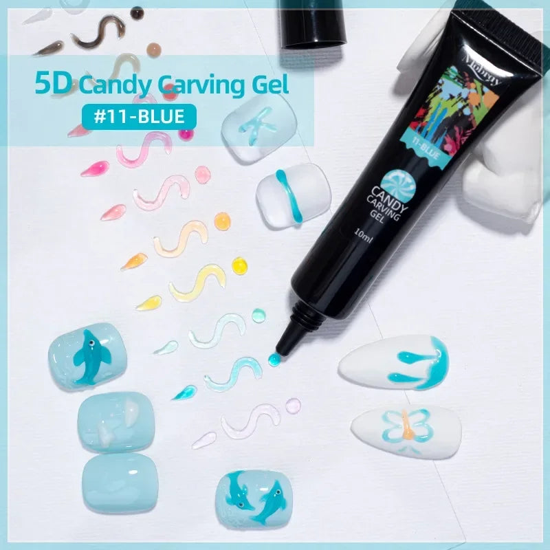 Nail Art Decorations Gel PVC Hose Modeling Phototherapy UV Nail Polish Glue INS Transparent Gummy Carving Jelly 5D Nail Art Gum HIP 11 Blue-NET10g