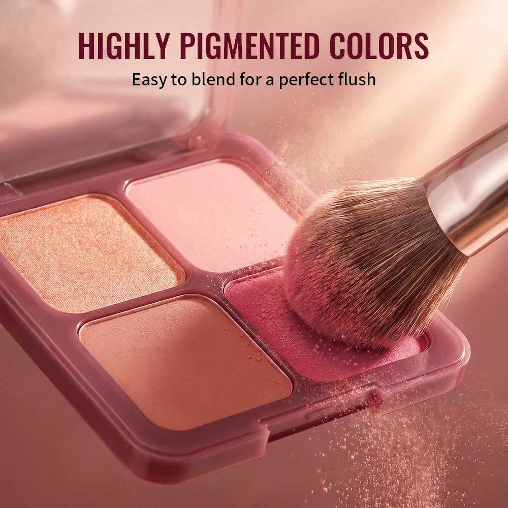 4 Shades Blush Palette Matte Shimmer Dual Texture Rich Pigment Long Lasting Soft Blur Compact Blush Daily Cheek Face Makeup HIP