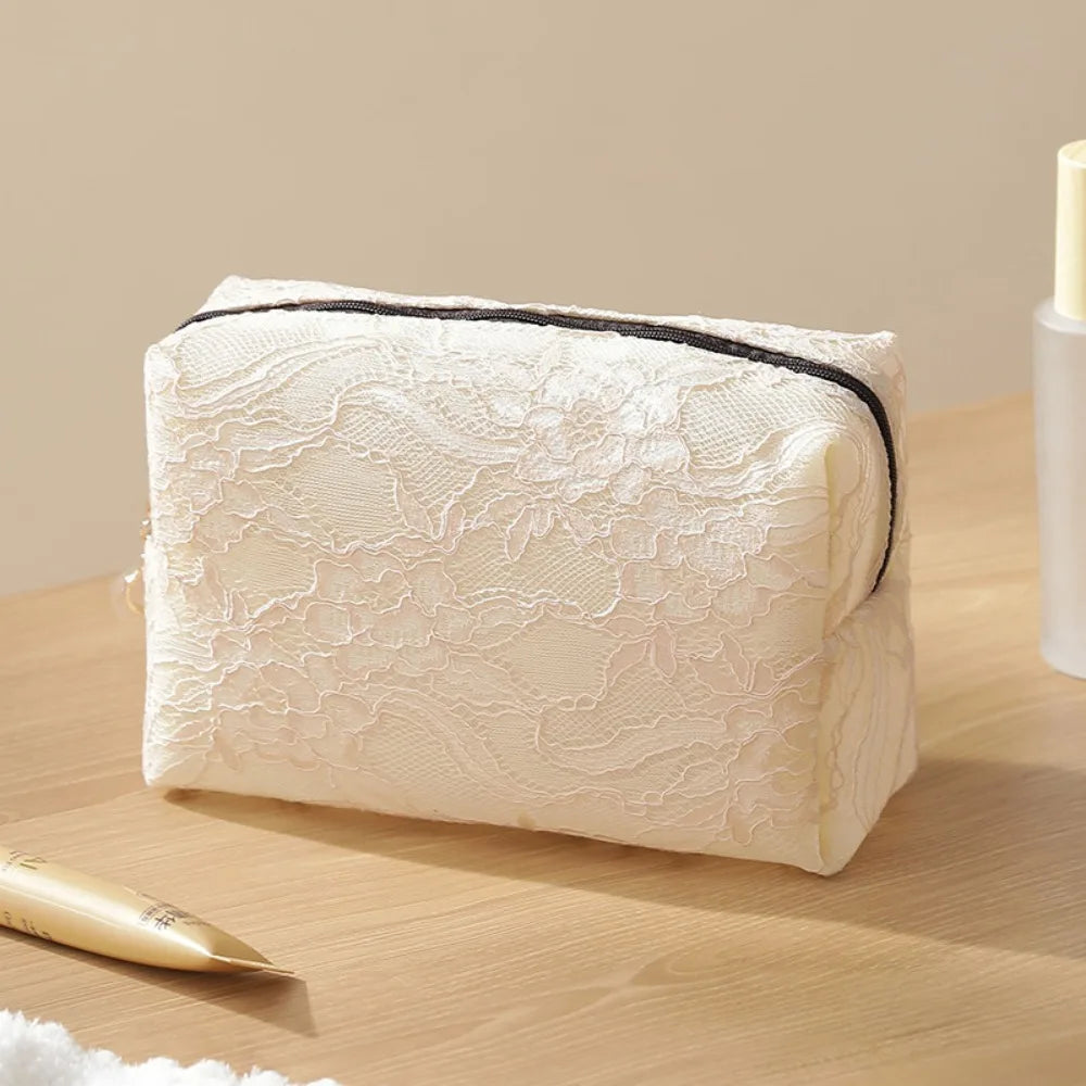 Floral Lace Waterproof Makeup Bag – Travel Cosmetic Pouch Cosmetic Travel Bag HIP Beige
