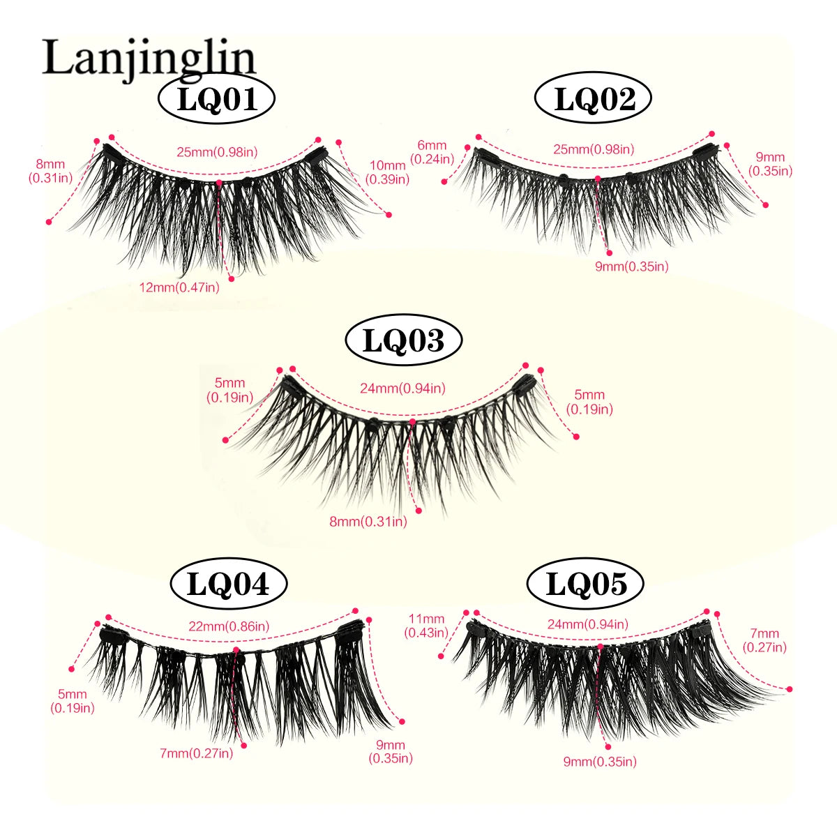 Lanjinglin 1 Pair Reusable Magnetic Eyelashes 3D Natural Mink Lashes No Glue Needed False Eyelashes and Magnetic Tweezers Set HIP