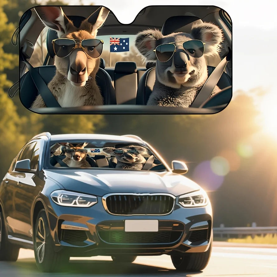 Kangaroo & Koala Car Sun Shade | Australian Flag UV Blocker Car Sun Shade HIP S