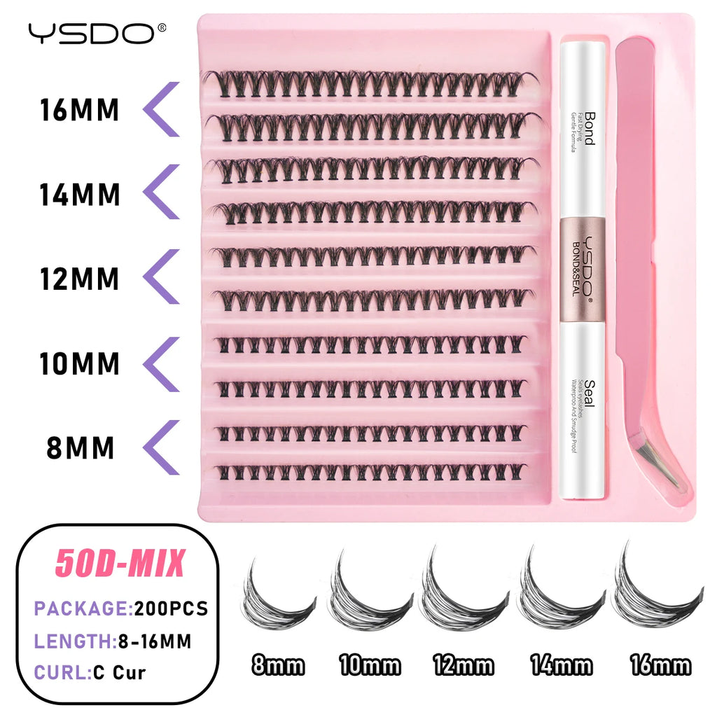 200 Bundles DIY Clusters False Eyelashes Set Mix Eyelash Extension Set Natural Thick 8D/120D 10 Rows Individual Lashes Makeup HIP
