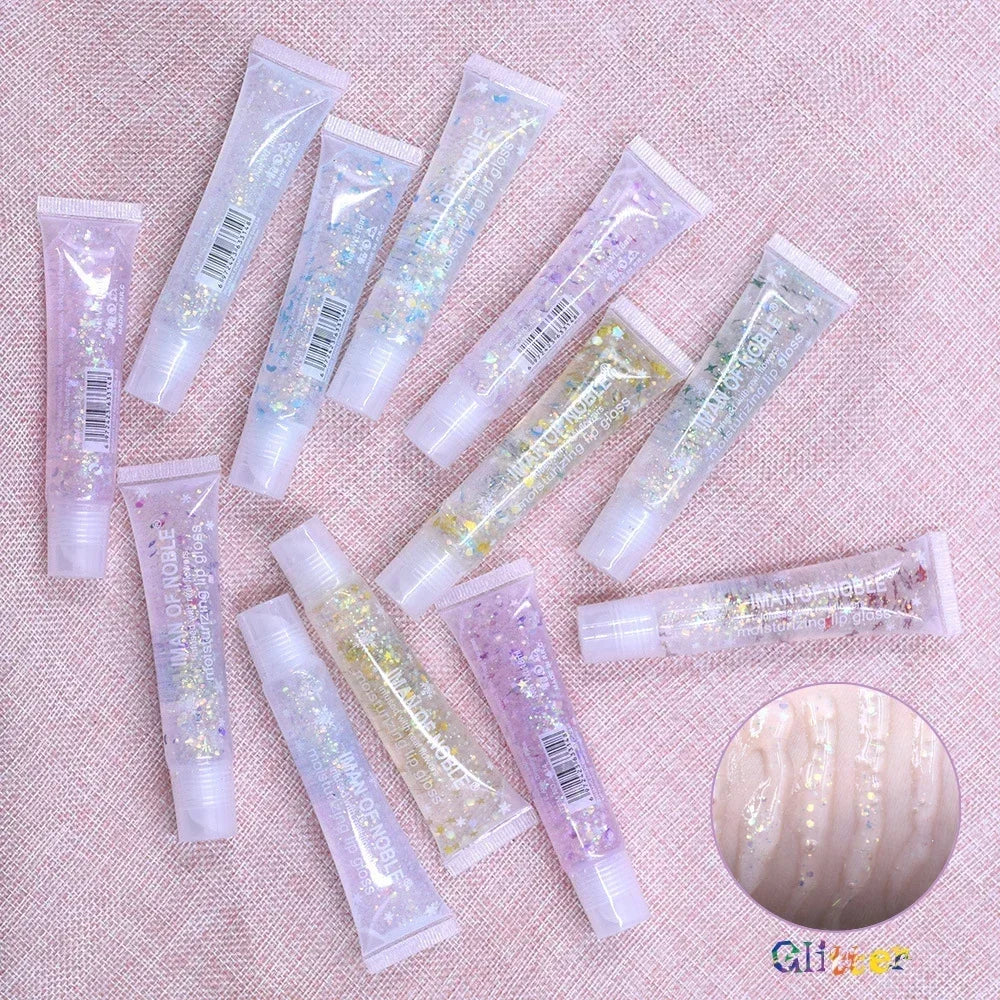 Sequins Lip Oil Jelly Fruit Lip Gloss Plumping Lip Balm Fades Lip-Lines Moisturizer Shiny Natural Plant Anti-Cracking Care HIP