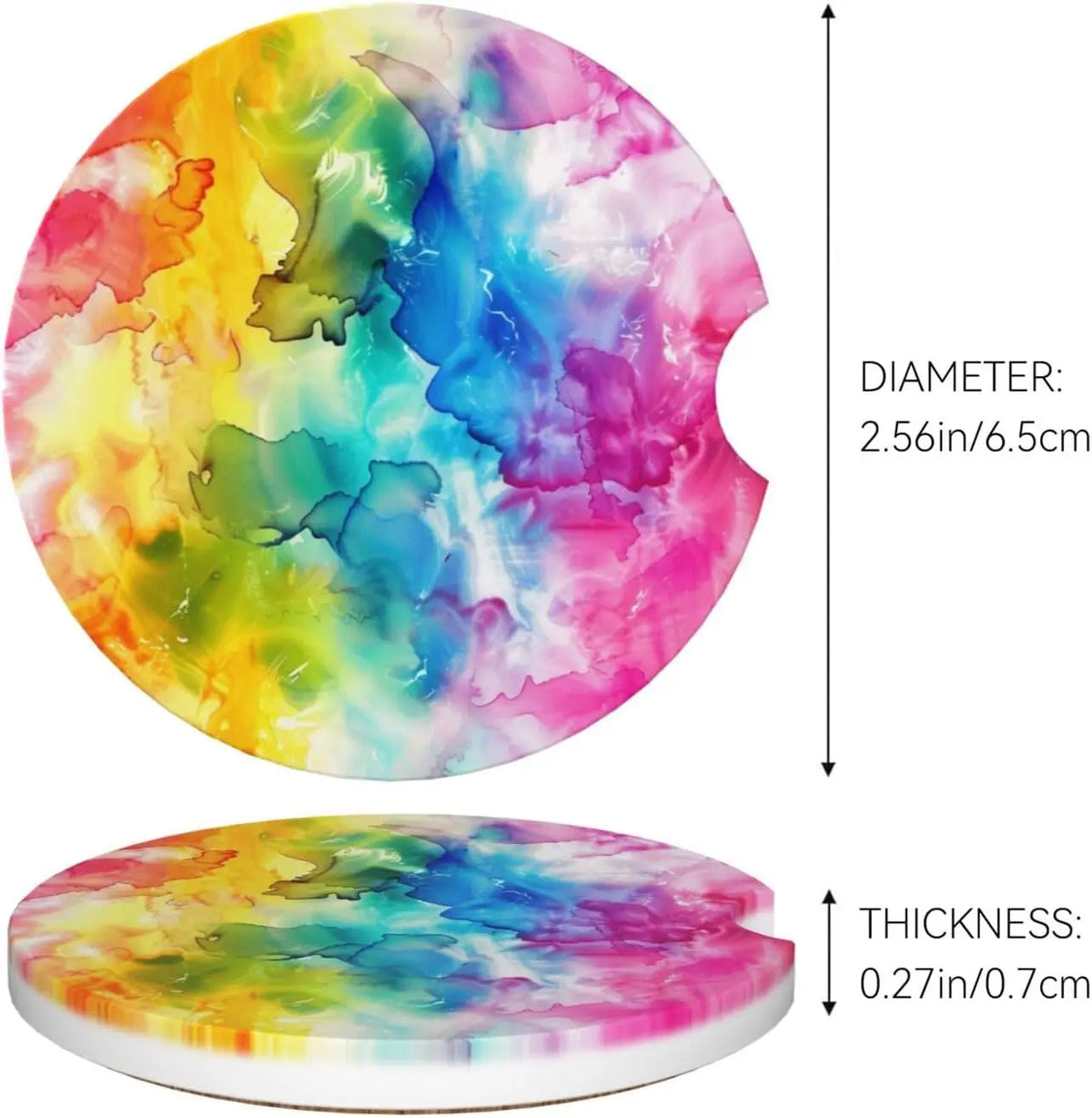 Rainbow Tie-Dye Ceramic Car Cup Holder Coasters – 2 Pack Car Cup Coasters HIP