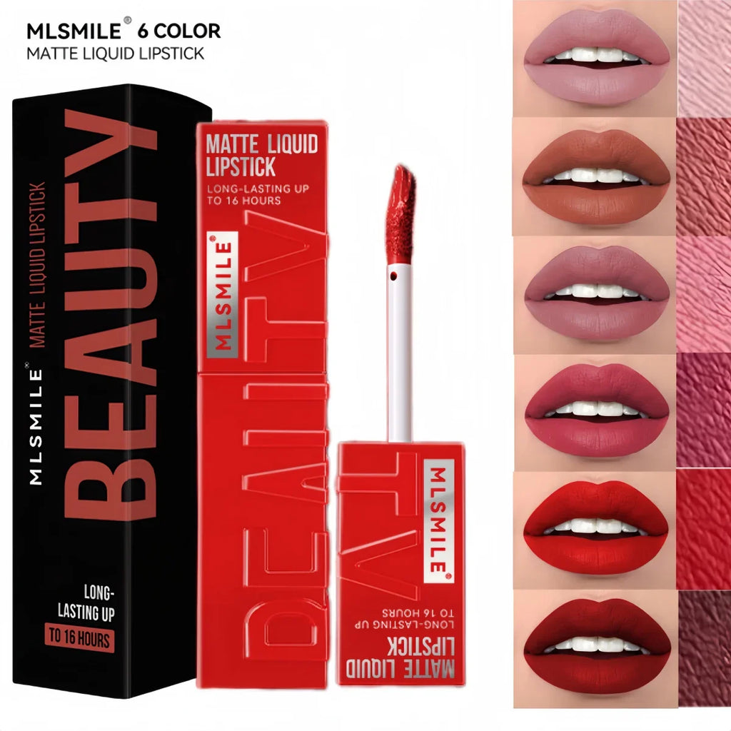 MLSMILE 6-Color Velvet Matte Liquid Lipstick – Long-Lasting Liquid Matte Lipstick HIP