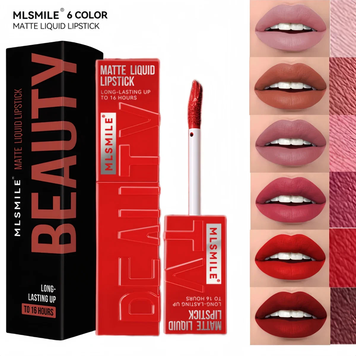 MLSMILE 6-Color Velvet Matte Liquid Lipstick – Long-Lasting Liquid Matte Lipstick HIP