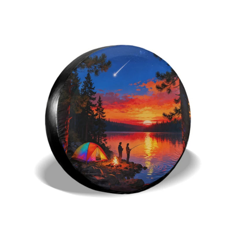 Sunset Lake Fishing Spare Tire Cover – Weatherproof Polyester Spare Tire Cover HIP