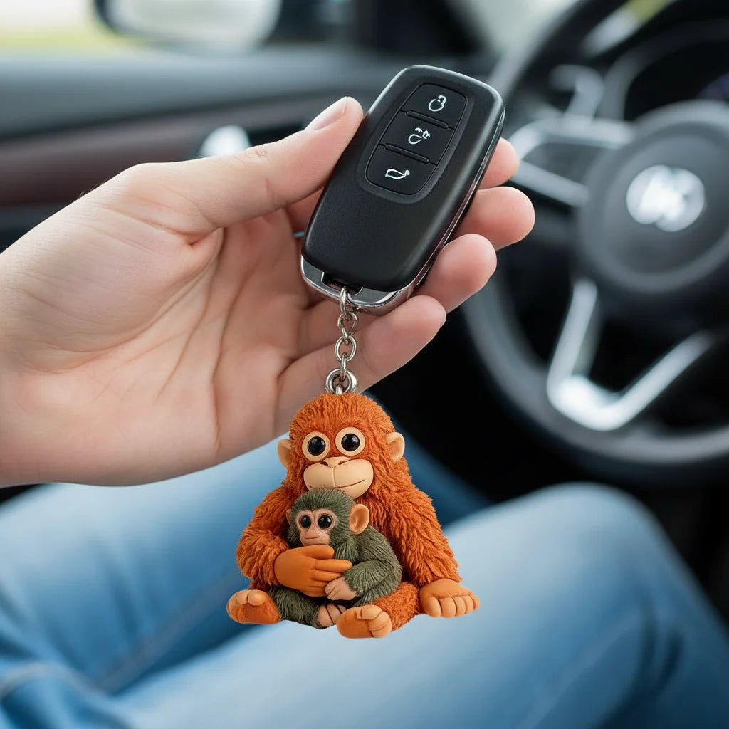 Orangutan Plush Keychain Simulation Monkey Toy Bag Pendant Furry Animal Keyring Realistic Ape Doll For Car Keys Backpack Decor HIP