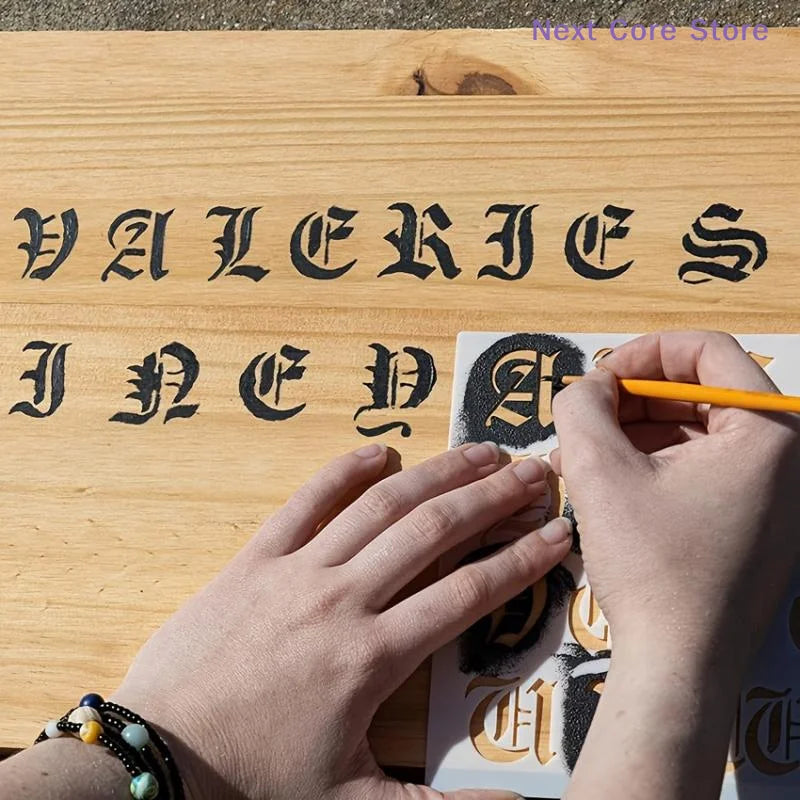 6-Pack Gothic Calligraphy Stencils – Old English Letter & Number Craft Stencil Set HIP