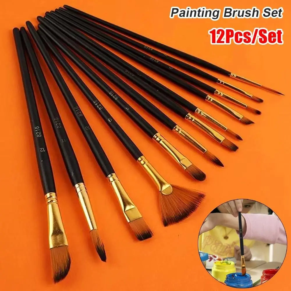 12-Piece Nylon Painting Brush Set – Watercolor, Acrylic & Oil Art Painting Brush Set HIP