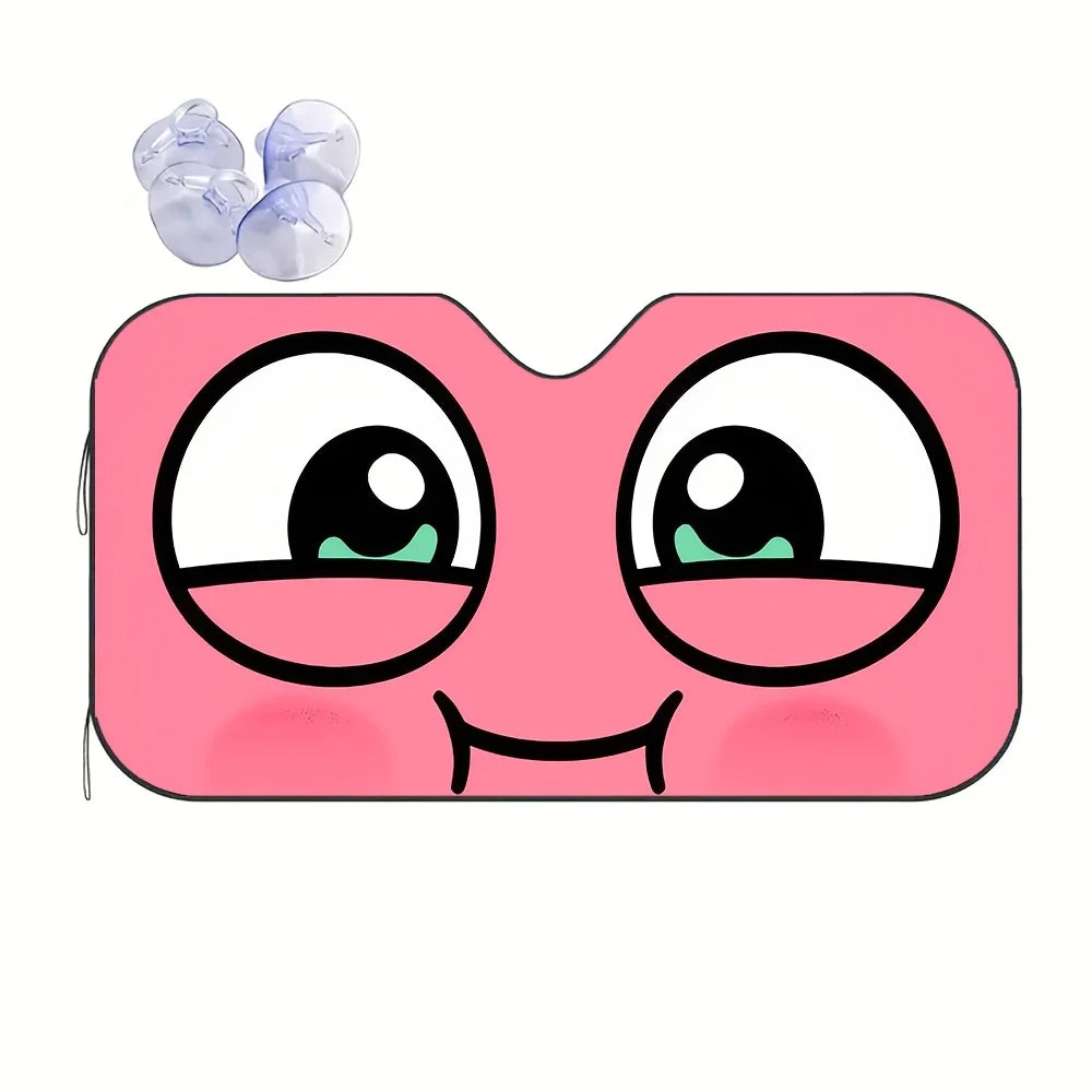 Cartoon Pink Big-Eyes Car Windshield Sunshade | Sun Visor Car Windshield Sunshade HIP M