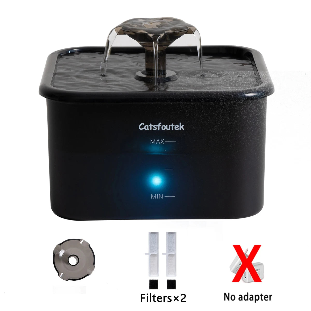 2.2L/74oz Pet Water Fountain,Ultra-Quiet Pump,4-Layer Filter,Blue Reminder,2/8 Filters,Nice Gift Dispenser for Cats&Dogs HIP 1set-2fliters No plug