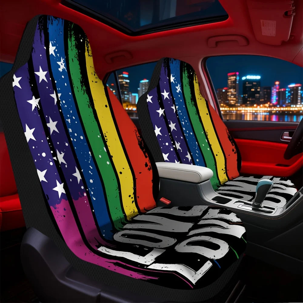 Rainbow Pride Car Seat Covers Set – 2-Pc All-Season Polyester Car Seat Covers HIP 1